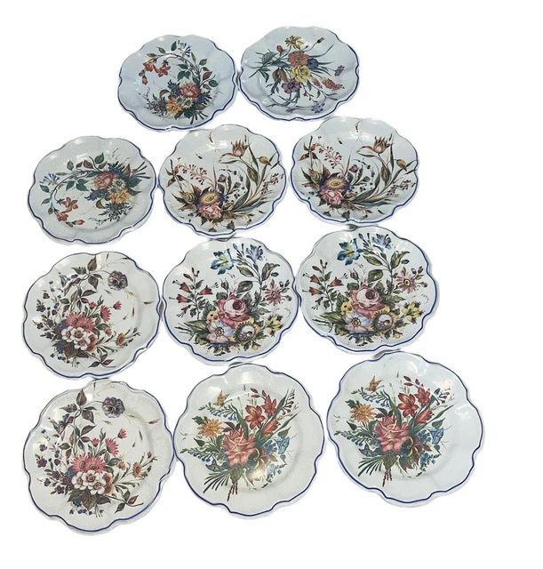 Lami Floral Melmac/Melamine Scalloped Decor Plates 10.5” Set Of 11 Italy VTG