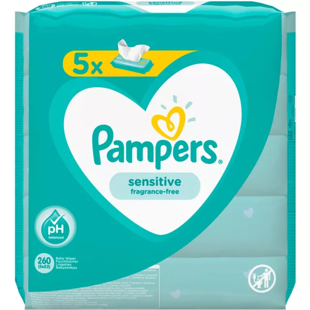 Pampers Humides Serviettes de Bain Sensibles Crème pour le Corps 5 Packs 260