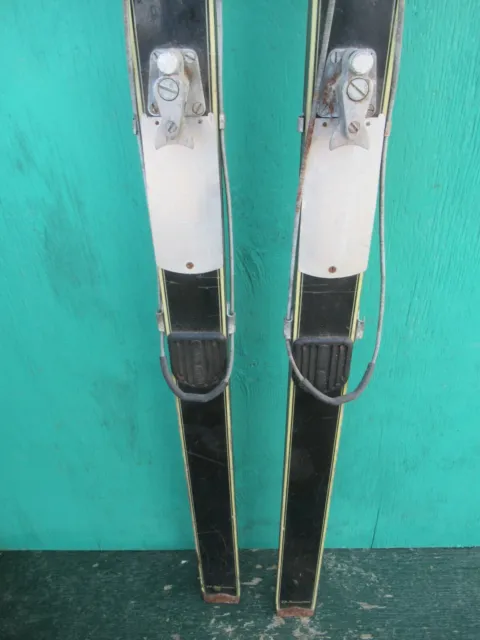 Vintage Wooden Snow Skis 72" Long Original Finish + Cable Bindings Decoration