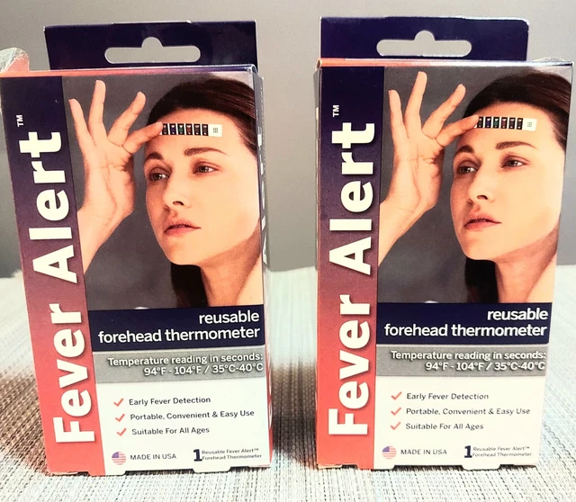 2 - Fever Alert Reusable Forehead Thermometer 1 Strip, New/Sealed Free Shipping