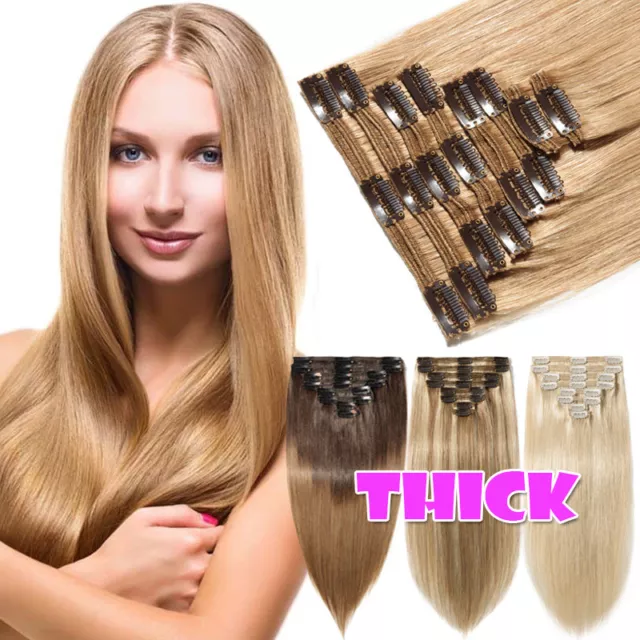 Extra Thick 200G Clip in Remy Human Hair Extensions Double Weft Full Head 10-24"