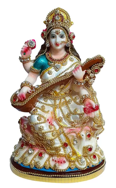 Blanco Saraswati Ji Maa Sharda Murti Idol Estatua Indio Obra Maestra Temple De