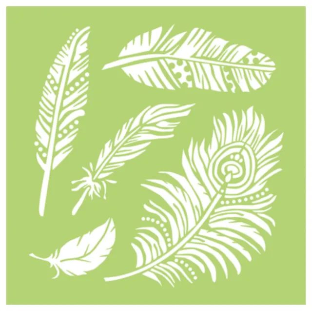 Kaisercraft TEMPLATE STENCIL 12x12 Designer Feathers Boho Hippy Shabby Chic