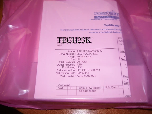 Brooks Mass Flow Controller 0550A Range: 200,000 SCCM 20 PSIG Gas:H2 Refurbished