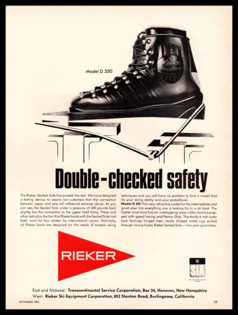 1965 Rieker Burlingame CA California Model D 350 Sealed Sole Ski Boots Print Ad