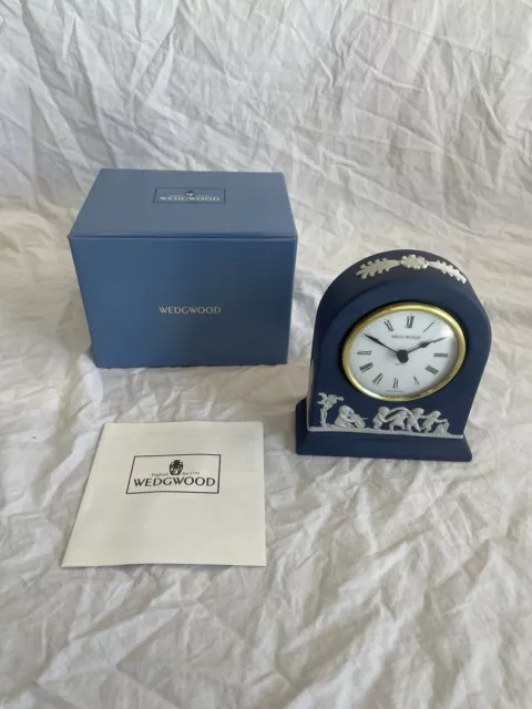 WEDGWOOD BLUE JASPER WARE MINI CLOCK NEW In Box Grecian Clock #7621 Beautiful 😍