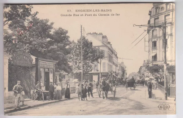 Cpa Enghein Les Bains 95 - Large Rue Bridge Chemin De Fer Coupling Pub Maggi ~A22