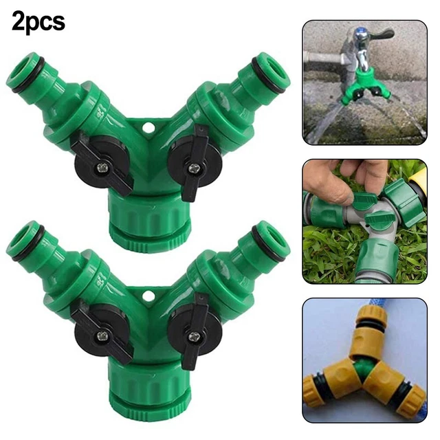 2Pcs Hose Pipe Valve Splitter Quick Connector Adaptor Y-shaped Garden Tap 2 Way