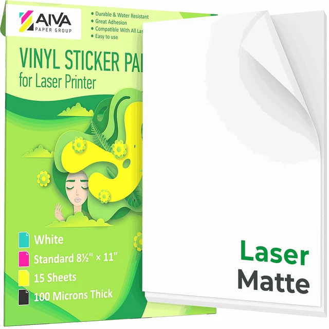 PRINTABLE VINYL STICKER Paper for Laser Printer Matte White 15 Pcs