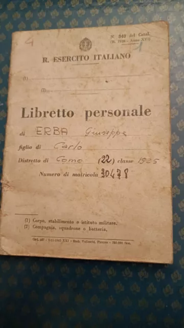 Regio Esercito Libretto Personale 1946