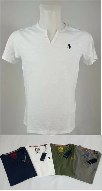 T-shirt da uomo P-CLUB scollo V bottoni manica corta 100% cotone maglietta