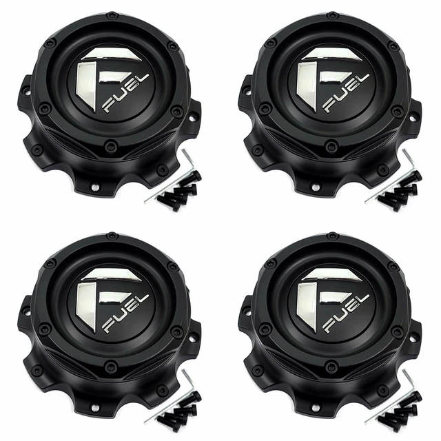 4 FUEL OFFROADS Black Center Caps BoltOn/Dually for 8L D744 Saber
