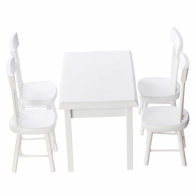 Mobilier De Poupée Contemporain – Buffet, Table, 2 Chaises, Cuisine Bois, Décor Pochoir, échelle 1/6