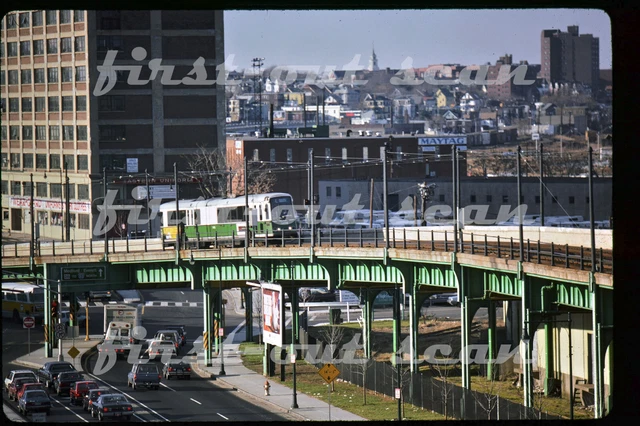 F Original Slide - MBTA Boston 3458 Trolley Electric LRV on Green Line EL 1986