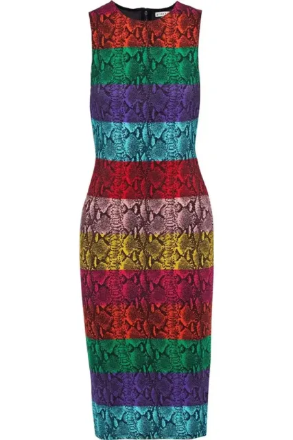 NWT Alice + Olivia Delora Midi in Rainbow Snake Stripe Stretch Jersey Dress 14