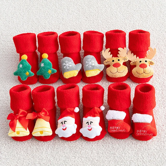 Kids Baby Girl Boys Toddler Anti-slip Slippers Christmas Socks Shoes Winter Warm