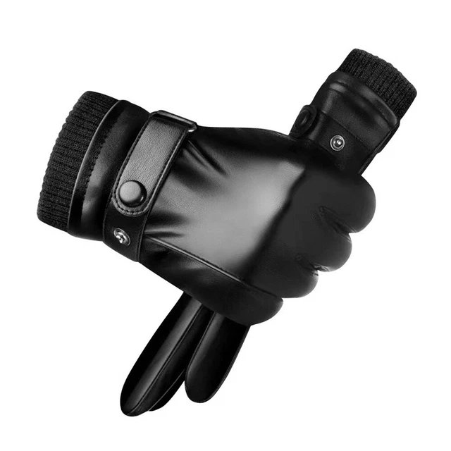 Gants d'hiver imperméables pour hommes cuir PU avec fonction écran tactile et