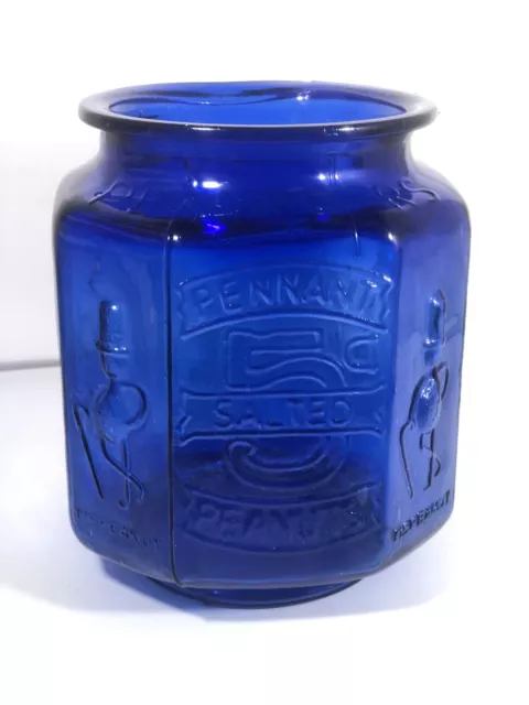 Vintage Large Planters Pennant Mr Peanut Cobalt Blue Glass Jar 5c Store NO LID