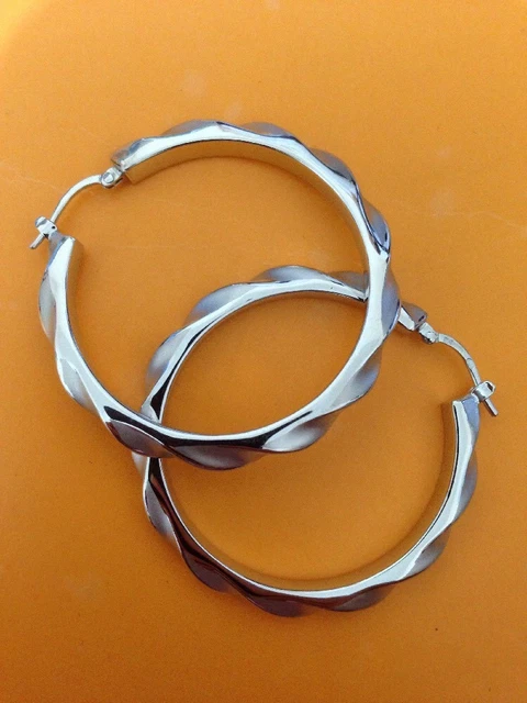 Boucles D'Oreilles Créoles Torsadées Argent Massif 925 - Dormeuses - Neuf Étiqueté