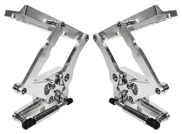 New 69-70 Mustang Polished Solid Frame Hood Hinges & Gas Springs For Steel Hoods