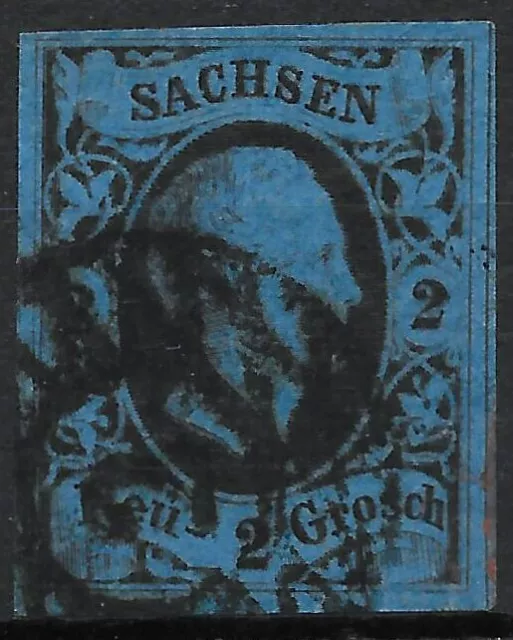 Sachsen 1852 . MiNr.7 . 2 Neugroschen . geprüft . Trennmarkierung . gestempelt