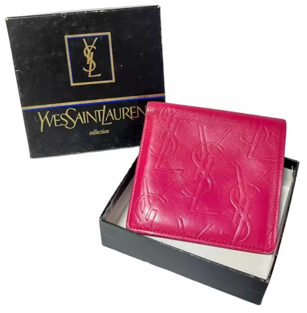 YSL Yves Saint Laurent Bifold Wallet Pink Pass Case Compact Wallet with Box