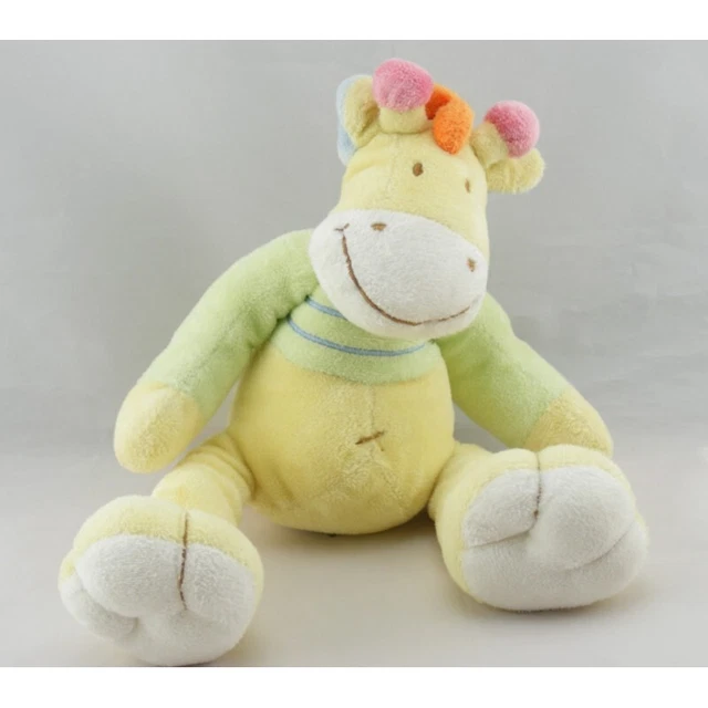 Doudou girafe ane cheval jaune vert Mots d'enfants  LOT DE 2 - 17016