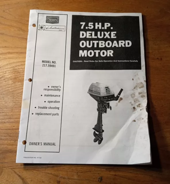 Sears Ted Williams 7.5 Hp Deluxe Outboard Motor 217.59491 Owner's & Parts Manual