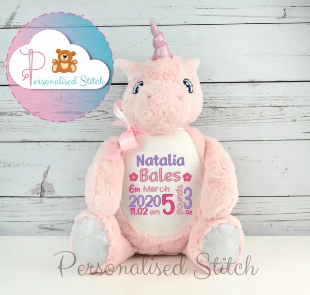 Personalised Soft Toy Unicorn Teddy Bear Embroidered New Baby Gift Birthday