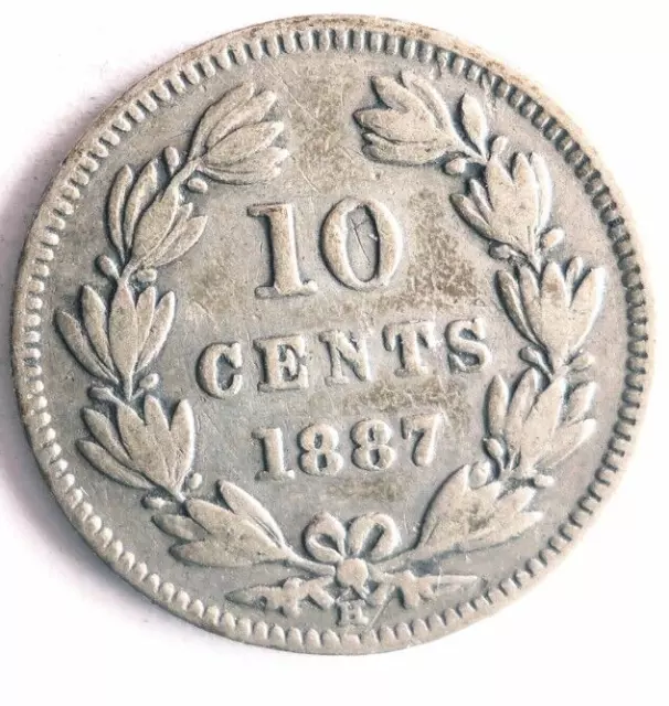 1887 NICARAGUA 10 CENTAVOS - RARE TYPE - Scarce Date Silver Coin - Lot #M26