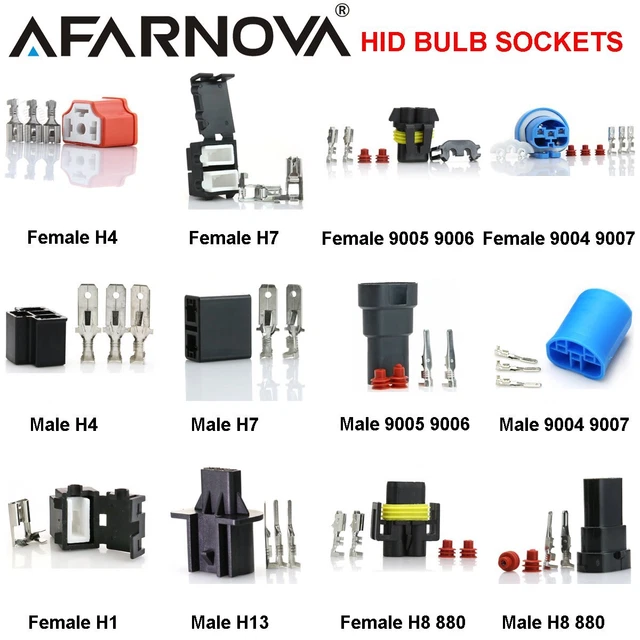 Xenon HID Headlight Plug Sockets Pins H4 9003 Connectors H1 H7 H8 9005 9006 9007