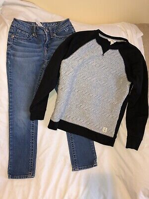 Justice / Lands End Girls Size 10 Slim Jeans / Sweatshirt Outfit