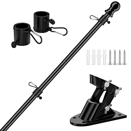 Flag Poles Kit 5Ft Flagpole with Bracket and Tangle Free Rings for Outdoor