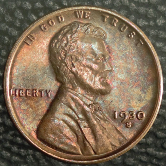 1930-S Lincoln Cent,  Choice BU, Pretty toning, Raw