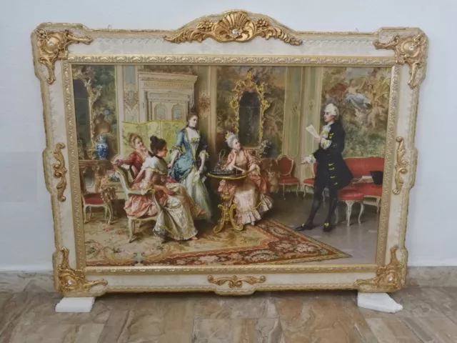 Quadro In Legno Avorio Foglia Oro Con Cristalli Con Personaggi Arredo Casa