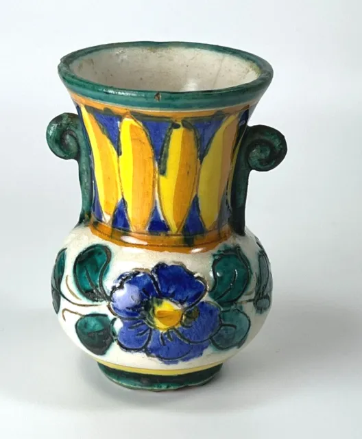 Miniature Scrafitto Majolica Imprinted Flowered Bud Vase Vintage Made in Italy