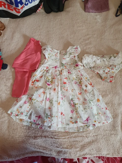 Next baby girls floral dress matching knickers and cardigan 12-18 month, lined