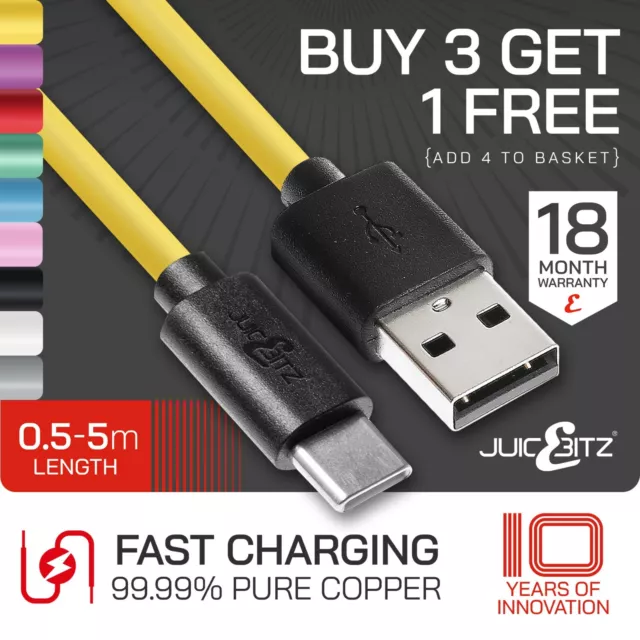 JuicEBitz® USB C Fast Charge Cable Type C Charger Lead for Samsung Mobile Phones