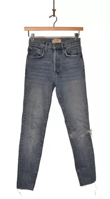 FREE PEOPLE $98 We The Free High Rise Ripped Stella Ankle Skinny Jean Size 25