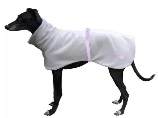 Greyhound / Lurcher / whippet dog fleece coat - Grey /Lilac with Crochet heart