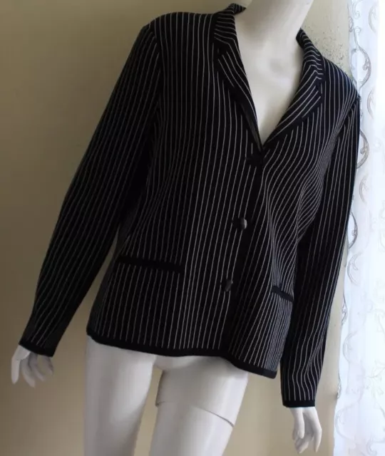 Pleinair Sz XL Black & White Chic French Stripe Acrylic Knit Travel Jacket