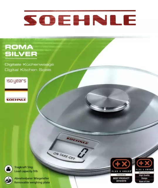 Soehnle Digitale Küchenwaage Roma Silver bis 5 kg Abschaltautomatik 65856