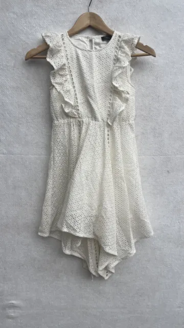 Bardot Junior White Sleeveless Handkerchief Dress Frilled Ruffled Lined Size 10