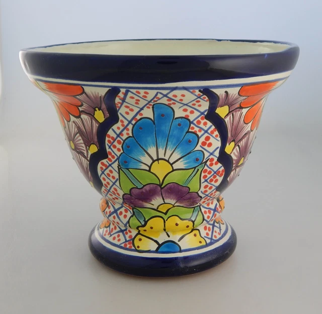 Mexican Ceramic Footed Planter Pot Garden Hand painted Talavera # 29