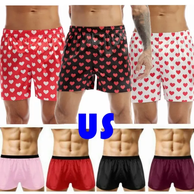 Mens Silk Boxer Shorts Underwear Swim Trunks Sleep Lounge Short Pants Pajamas US