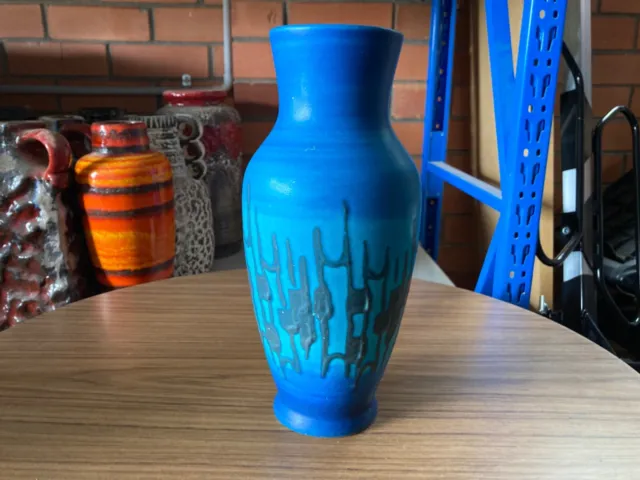 D&B West Germany Pottery Lava Vase Teak Sideboard  Retro 1970'S Blue