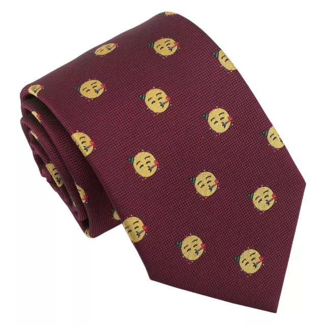 Premium Mens Burgundy Party Emoji Novelty Modern Style Neck Tie by DQT
