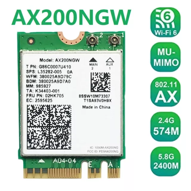 Carte Réseau AX200 AX200NGW M.2 NGFF Bluetooth 5.0 WiFi 6 2.4G/5G 802.11Ac/2634