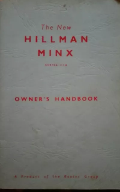 Very Rare: Owners HandBook HILLMAN MINX Series:IIIA Specially For Car Collectors