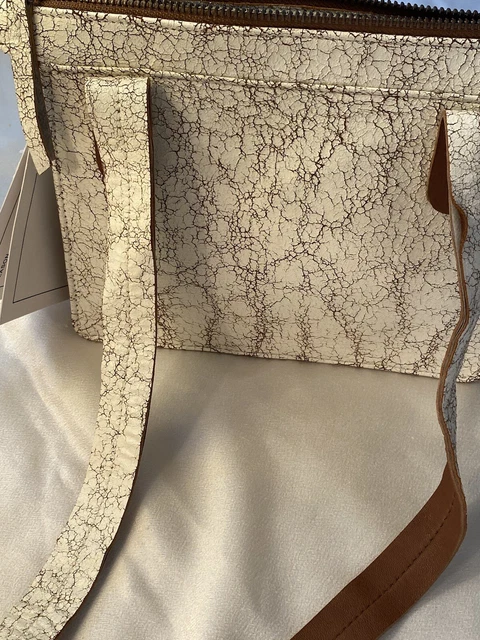 JOLI PETIT SAC CUIR BLANC MARBRE MARRON PORTE EPAULE 19X21,5cm NEUF